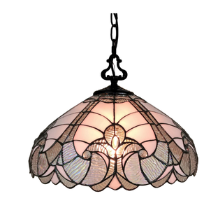 lot 375 image: Tiffany Style Hanging Pendant Lamp 16 Wide Floral Stained Glass White Grey Mahogany Antique Vintage Light AM297HL16B Amora Lighting (OPEN BOX)