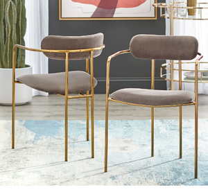 lot 394 image: Simple Living Retro Velvet Dining Arm Chair (Set of 2) - Taupe (OPEN BOX)