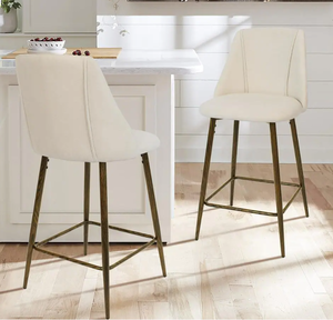 lot 398 image: CHOLE Beige Fabric Upholstered 26 in. High Back Counter Stool (Set of 2) (19 in. W x 39 in. H) (OPEN BOX)
