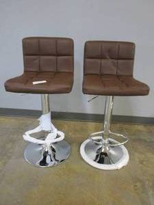 lot 408 image: 2 Pack - Brown Leather Bar Stools (OUT OF BOX)