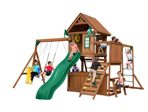 lot 450 image: Swing-N-Slide Playsets KnightsBridge Ultimate Complete Wooden Outdoor Playset with Monkey Bars, Slide, Swings and Swing Set Accessories (OPEN BOX, MAY BE MISSING PARTS)