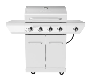 lot 465 image: Nexgrill 4-Burner Propane Gas Grill in Stainless Steel with Side Burner (OPEN BOX)