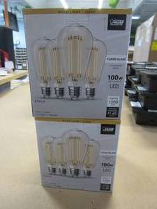 lot 510 image: 2 Packages of - Feit Electric 100-Watt Equivalent ST19 Dimmable Straight Filament Clear Glass Vintage Edison LED Light Bulb, Warm White (4-Pack)