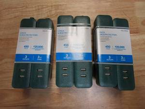 lot 495 image: 3 Packages of - 3 ft. 3-Outlet 2-USB Surge Protector (2-Pack)
