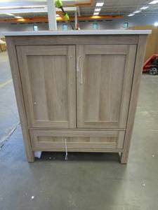 lot 557 image: OVE Decors Kansas 30 in.W Bath Vanity in White Oak with Engineered Stone Vanity Top in White (NICE CONDITION)