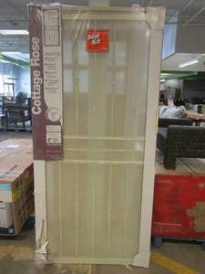 lot 577 image: 36 in. x 80 in. Cottage Rose Navajo White Surface Mount Outswing Steel Security Door with Expanded Metal Screen
