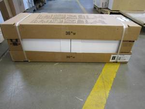 lot 590 image: Hampton Bay Shaker 36 in. W x 12 in. D x 12 in. H Assembled Wall Bridge Kitchen Cabinet in Satin White