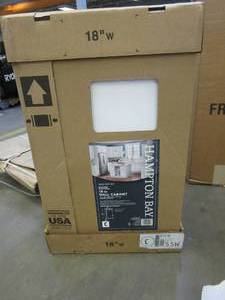lot 593 image: Hampton Bay Shaker 18 in. W x 12 in. D x 30 in. H Assembled Wall Kitchen Cabinet in Satin White
