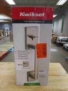 lot 607 image: Kwikset San Clemente Satin Nickel Door Handleset with Halifax Square Door Handle with Microban Antimicrobial Technology (OPEN BOX)