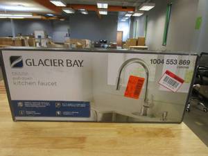 lot 613 image: Glacier Bay Paulina Single-Handle Pull-Down Sprayer Kitchen Faucet with TurboSpray, FastMount and Soap Dispenser in Chrome (OPEN BOX)