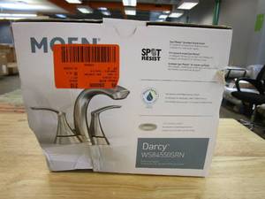 lot 614 image: MOEN Darcy 4 in. Centerset 2-Handle Bathroom Faucet in Spot Resist Brushed Nickel (OPEN BOX)