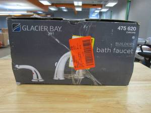 lot 615 image: Glacier Bay Builders 8 in. Widespread 2-Handle High-Arc Bathroom Faucet in Chrome (OPEN BOX)