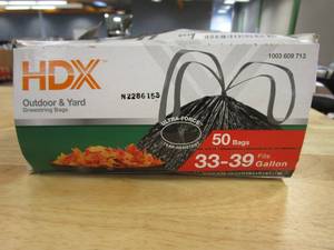 lot 642 image: HDX 33-39 Gal. Black Heavy Duty Drawstring Trash Bags (50-Count) - For Outdoor and Yard Waste (OPEN BOX)