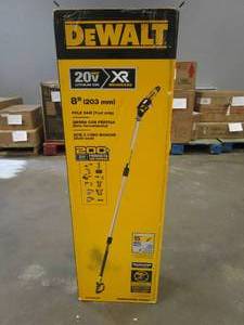 lot 653 image: DEWALT 20V MAX 8in. Cordless Battery Powered Pole Saw, Tool Only (MISSING EXTENSION POLE, SLIGHTLY USED)