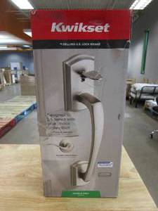 lot 606 image: Kwikset Prescott Satin Nickel Door Handleset Only with Tustin Door Handle in Satin Nickel (OPEN BOX)