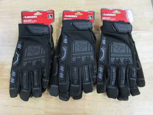 lot 664 image: SET OF 3 - Husky Large Synthetic Leather Performance Impact Work Glove with Touchscreen Capability