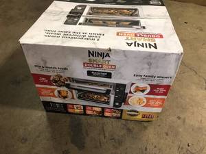 lot 36 image: Ninja - 12-in-1 Smart Double Oven, FlexDoor, Smart Thermometer, Smart Finish, Rapid Top Oven, Convection & Air Fry Bottom Oven - Stainless SteelBlack   Customer Returns See Pictures