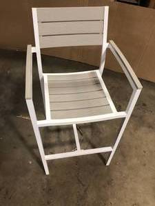 lot 52 image: Maine Aluminum Outdoor Patio Bar Stool in White Light Gray by MODWAY  Customer Returns Returns See Pictures