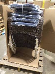 Set of 6 Cambridge Brown Resin Wicker with Blue Cushions Outdoor Dining Chairs Customer return see pictures