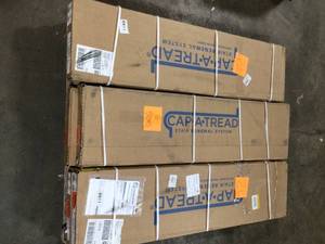 Pallet of Cap A Tread Sterling OakGray Birch Wood 47 in. L x 12-18 in. D x 1-1116 in. H Vinyl Overlay Left Return for Stairs 1 in. T Customer Returns See Pictures