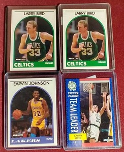 lot 41 image: (4) Basketball Cards - Bird & Magic