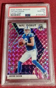 lot 45 image: 2020 Mosaic Jacob Eason Pink Camo Rookie Card - PSA 10