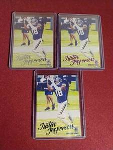 lot 79 image: (3) 2020 Chronicles Luminance Justin Jefferson Rookie Cards - Silver, Pink & Green