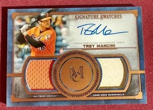 lot 81 image: 2019 Museum Collection Trey Mancini Autograph & Dual Game-Used Relic - #d50