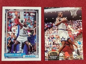 lot 138 image: (2) 1992-93 Shaquille ONeal Rookie Cards - Topps & Stadium Club
