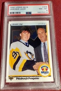 lot 140 image: 1990 Upper Deck Jaromir Jagr Rookie Card - PSA 8