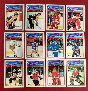 lot 159 image: 1988-89 Topps Stickers 12-Card Set - Gretzky, Lemieux, Roy