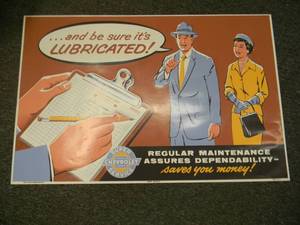 lot 1 image: RARE - ORIGINAL VINTAGE 1958 CHEVROLET SUPER SERVICE LAMINATED SHOP POSTER #392-13 By MODERN DISPLAYS - NICE - FANTASTIC PIECE - APPROX 38 BY 25 - SEE PICTURES