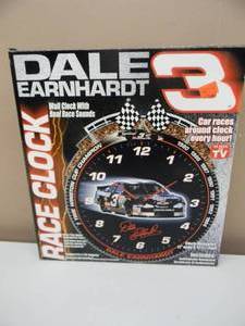 lot 59 image: EMSON DALE EARNHARDT SR. #3 RACE CLOCK  WITH REAL RACING SOUNDS - NICE - NEW IN BOX - GREAT PIECE - SEE PICTURES