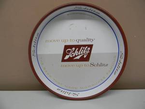 lot 23 image: VINTAGE 1958 SCHLITZ BEER METAL BEER SERVING TRAY move up to quality, move up to Schlitz - NICE OLD SCHOOL PIECE - APPROX 13 - SEE PICTURES