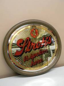 lot 34 image: VINTAGE Strohs is spoken here OVAL BAR SIGN  MIRROR - NICE - GREAT OLD SCHOOL PIECE - APPROX 21.5 By 19 - SEE PICTURES