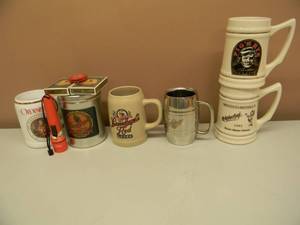 lot 38 image: COLLECTION OF NEW OLD STOCK BEER MUGS & MORE - GREAT COLLECTION - Leinenkugels, Oldenberg, Schells, Pigs Eye & Minnesota Brewing Co. - Very Nice Set - SEE PICTURES