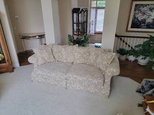 lot 67 image: Jacquard Swirl Taupe 2 Cushion Down Sofa