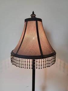 lot 143 image: Contemporary Candle Stick Lamp with Beaded Shade