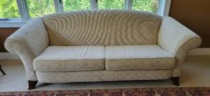 lot 23A image: Cochrane Furniture 2 Cushion Couch in a Cream Geo Pattern