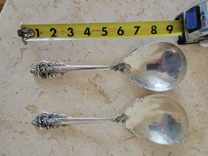 lot 2B image: Wallace Grand Baroque Sterling Silver Large Serving Spoon Pair