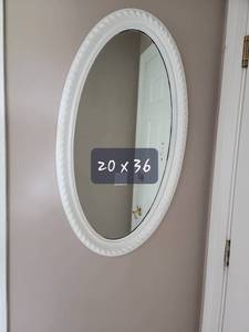 lot 320 image: White Enameled Wooden Oval Wall Mirror