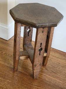 lot 23 image: Antique Prairie Mission Stool or Side Table  Signed