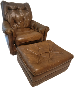 lot 95 image: Ultra-Comfortable Leather Armchair & Ottoman