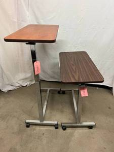 lot 21 image: Lot Of 2 Height Adjustable Overbed Tables With Slide Out Vanity Mirror Compartments