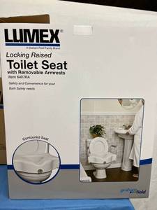 lot 4 image: MSRP $180 1 Case (2 Per Case) NEW Lumex 6487RA Locking Raised Toilet Seat with Removable Arms