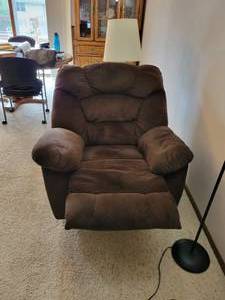 Brown, Cloth Reclining Chair & Floor Lamp