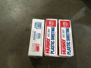 Lot of Assorted Husky 10 ft. x 100 ft. Clear 2 mil. Plastic Sheeting  Customer Returns See Pictures