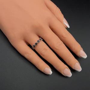 lot 37 image: Black Diamond Geometric Band, Anniversary Style Ring in White Gold, Modern  $1,460 Retail
