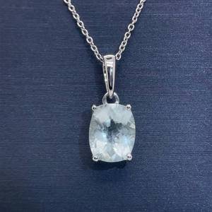 lot 30C image: 2.00 Carat Aquamarine Cushion Cut Solitaire Drop Dangle Estate Pendant Necklace