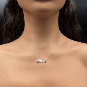 lot 33 image: Diamond Heart Pave LOVE Necklace in 14k White Gold Dainty & Perfect for Everyday Wear $1,899 Retail VIDEO